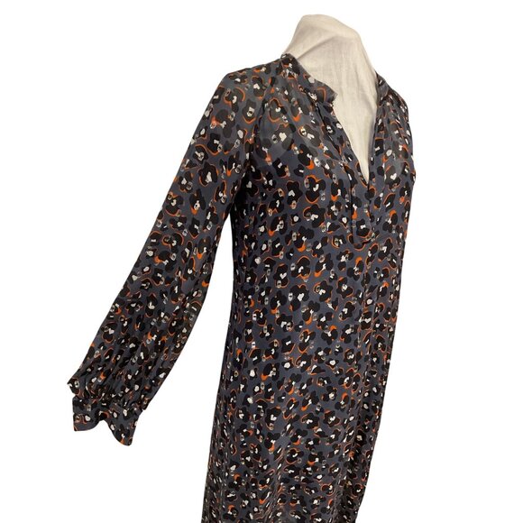 Dorothee Schumacher Sheer Silk Long-Sleeve Midi Dress With Leopard Print Size S - Picture 4 of 6